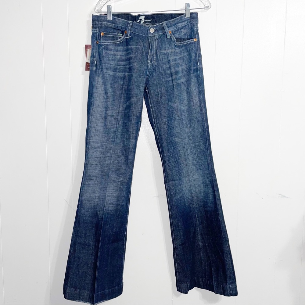7 For All Mankind 7FAM Dojo Jeans Wide Flare Leg Swarovski Dark Wash Size 29 Y2K